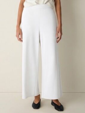 Eileen Fisher Wide-Leg White Ponte Pants